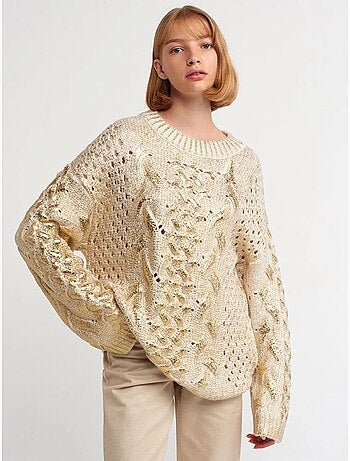 Jersey oversize de punto trenzado con cuello redondo