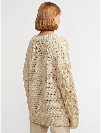 Jersey oversize de punto trenzado con cuello redondo