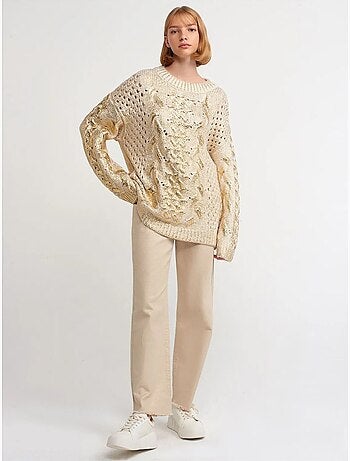 Jersey oversize de punto trenzado con cuello redondo