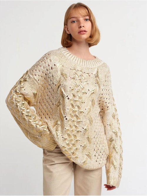 Jersey oversize de punto trenzado con cuello redondo - Kiabi Jersey oversize de punto trenzado con cuello redondo - Kiabi
