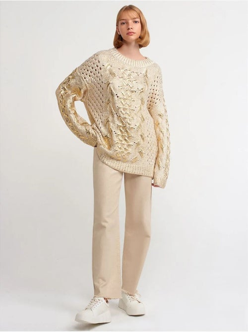 Jersey oversize de punto trenzado con cuello redondo - Kiabi Jersey oversize de punto trenzado con cuello redondo - Kiabi