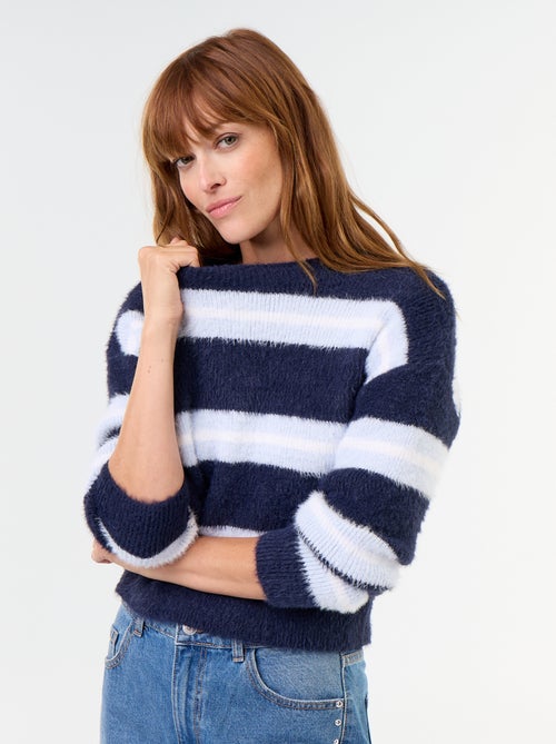Jersey peludo rayado de cuello redondo - Kiabi