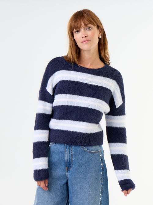 Jersey peludo rayado de cuello redondo - Kiabi