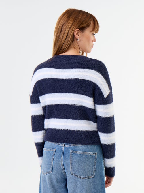Jersey peludo rayado de cuello redondo - Kiabi