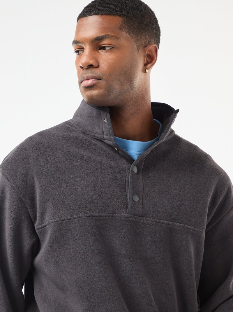 Jersey polar con cuello camionero abotonado Negro - Kiabi