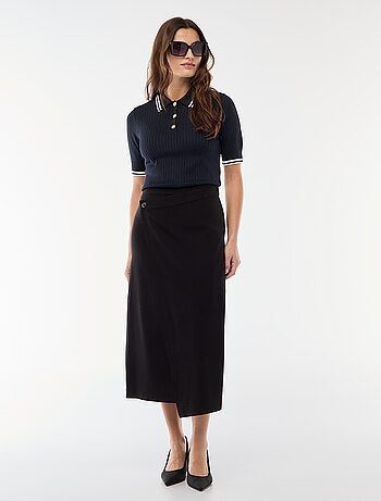 Jersey polo de canalé con botones marineros dorados