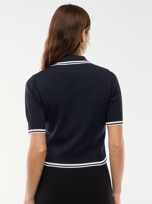 Jersey polo de canalé con botones marineros dorados - Kiabi