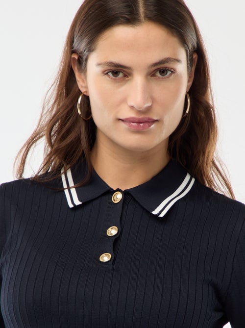 Jersey polo de canalé con botones marineros dorados - Kiabi