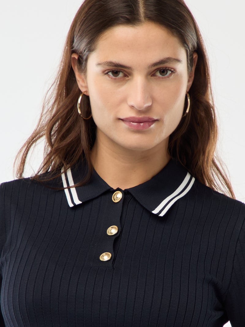 Jersey polo de canalé con botones marineros dorados Azul - Kiabi