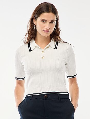 Jersey polo de canalé con botones marineros dorados