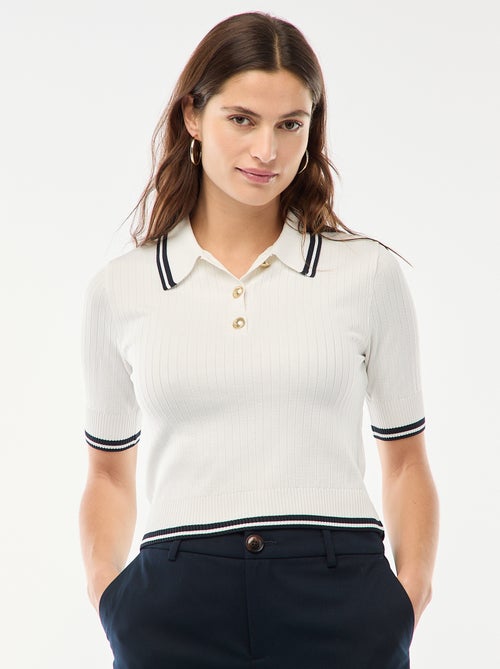 Jersey polo de canalé con botones marineros dorados - Kiabi