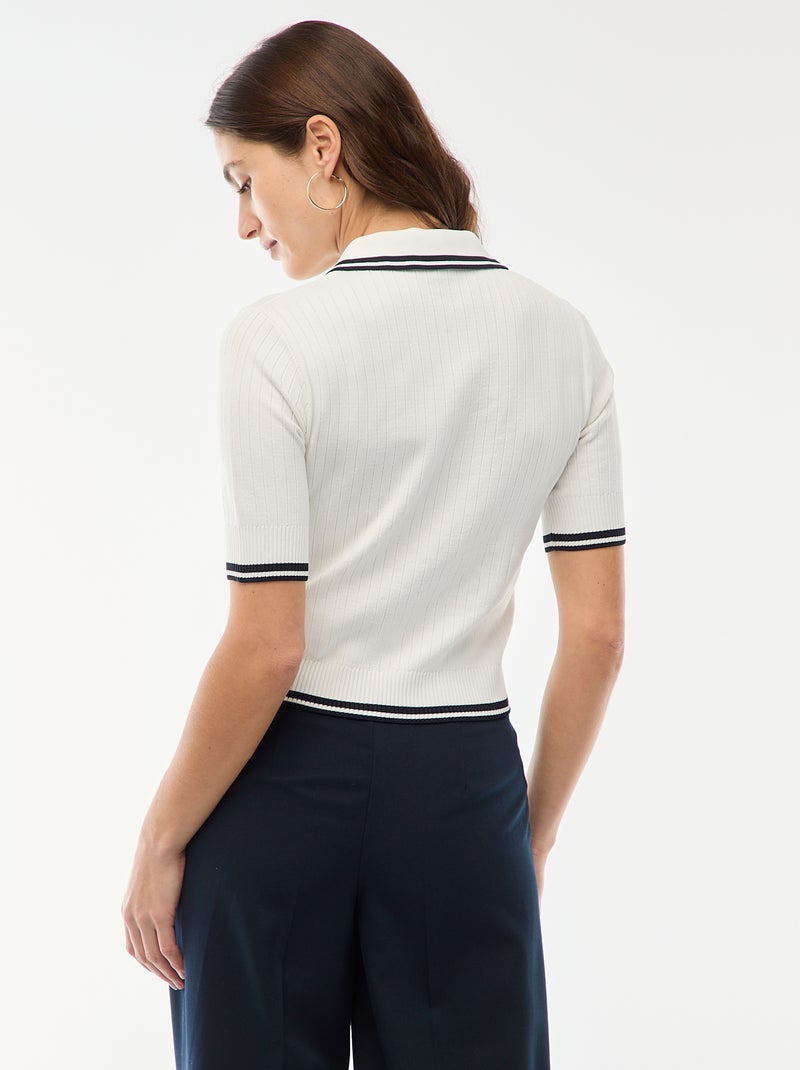 Jersey polo de canalé con botones marineros dorados Blanco - Kiabi
