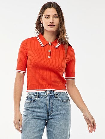 Jersey polo de canalé con botones marineros dorados