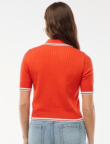 Jersey polo de canalé con botones marineros dorados