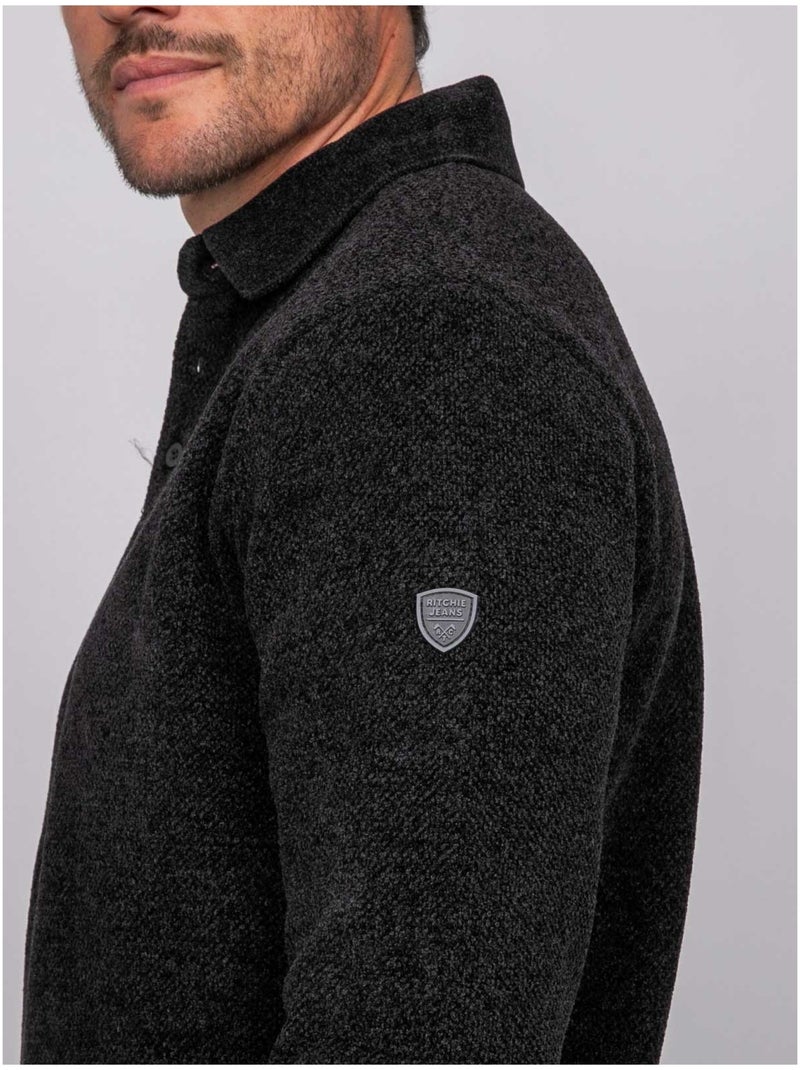 Jersey polo de chenilla con cuello abotonado loctobir Negro - Kiabi