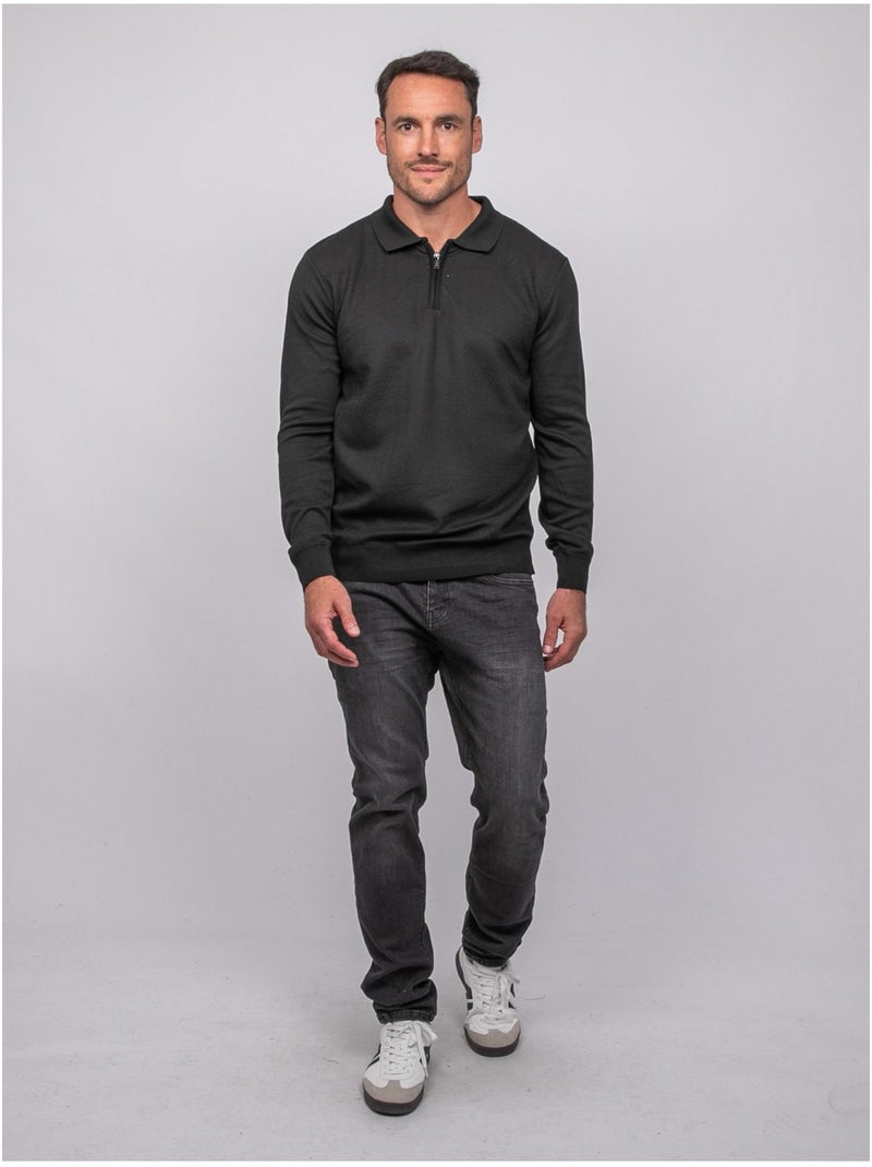 Jersey polo de manga larga con cuello de cremallera linetox Negro - Kiabi