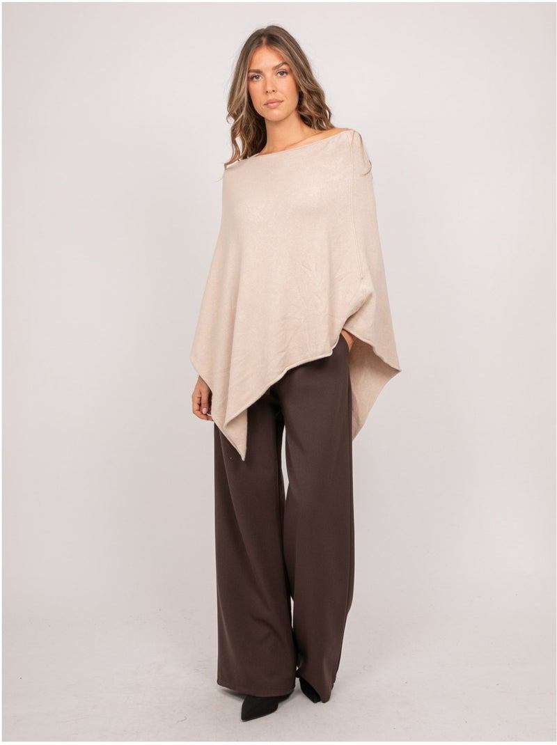 Jersey poncho asimétrico de punto fino kuvene Beige - Kiabi