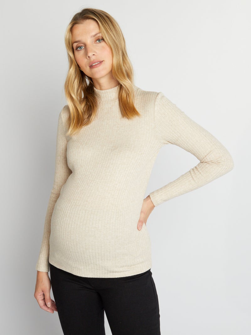 Jersey premamá con cuello alto BEIGE - Kiabi