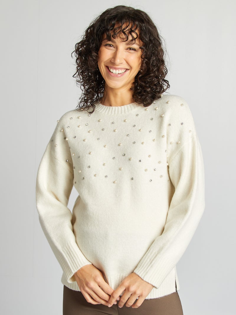 Jersey premamá con perlas BLANCO - Kiabi