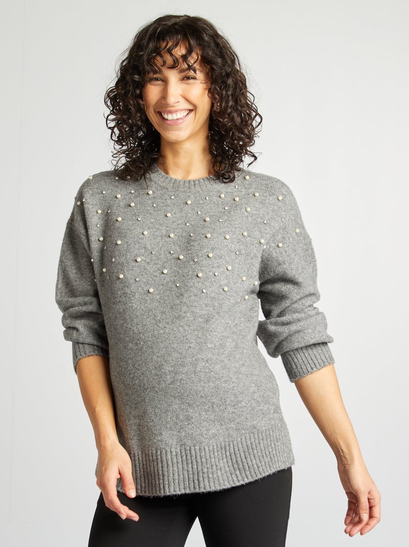 Jersey premamá con perlas GRIS - Kiabi