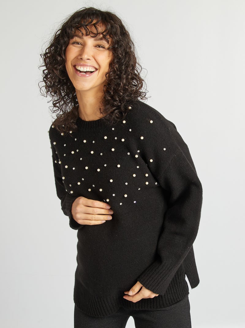 Jersey premamá con perlas NEGRO - Kiabi