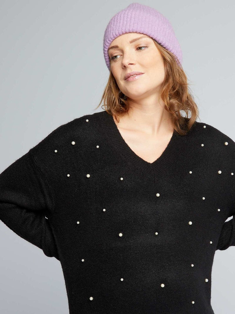 Jersey premamá de punto tricotado con perlas negro - Kiabi