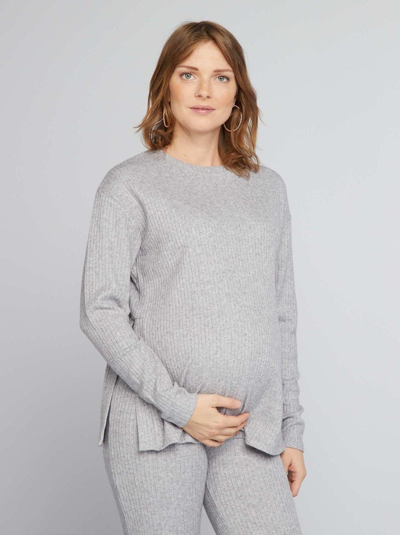 Jersey premamá holgado con cuello redondo GRIS - Kiabi