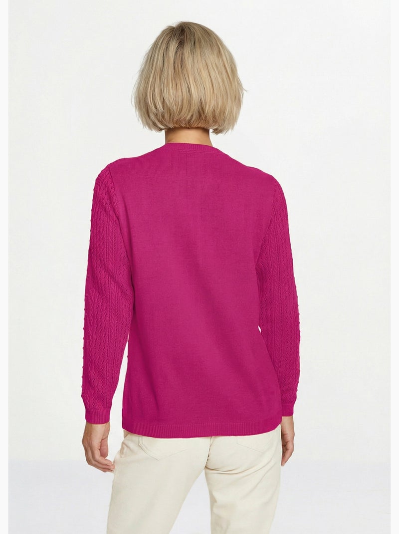Jersey punto calado cuello redondo y ovillos - Afibel Rosa fucsia - Kiabi