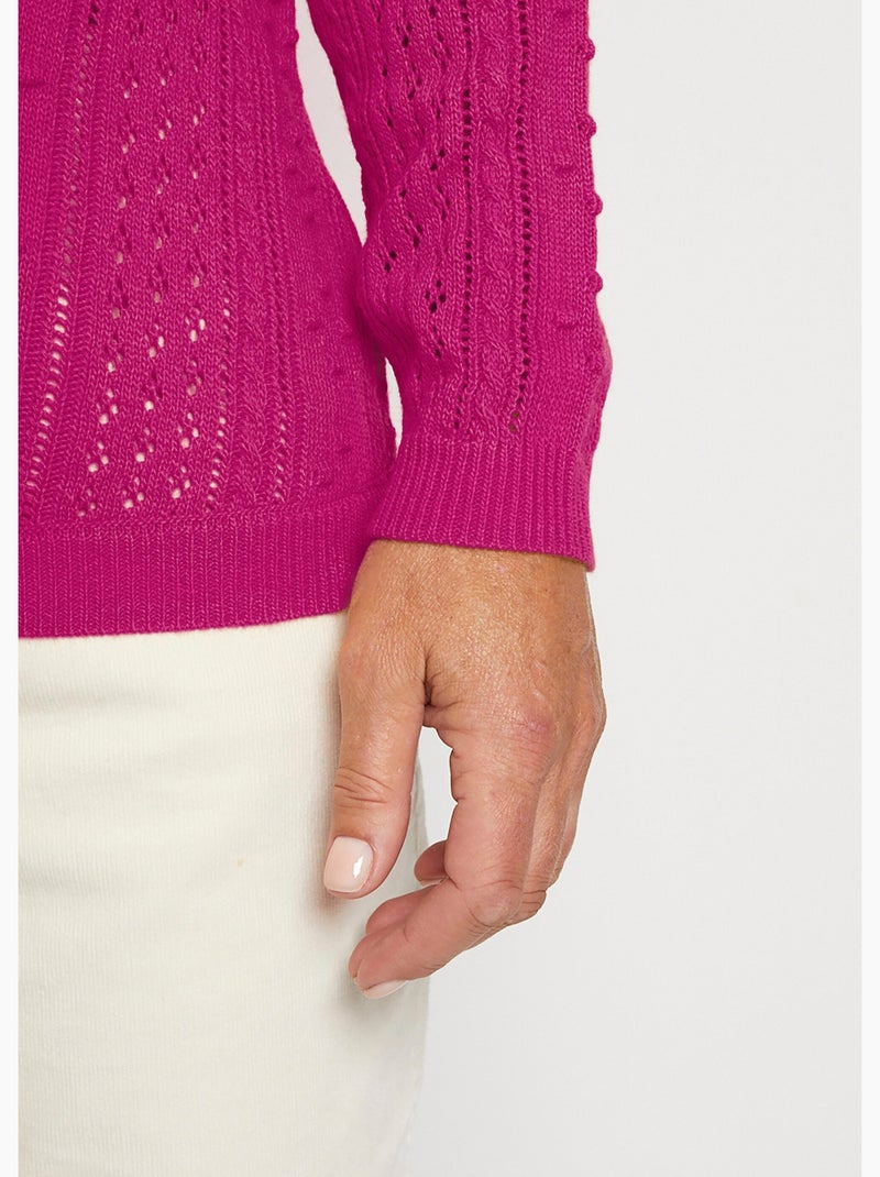 Jersey punto calado cuello redondo y ovillos - Afibel Rosa fucsia - Kiabi