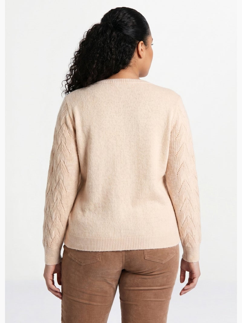 Jersey punto fantasía cuello redondo liso suave - Afibel Beige - Kiabi
