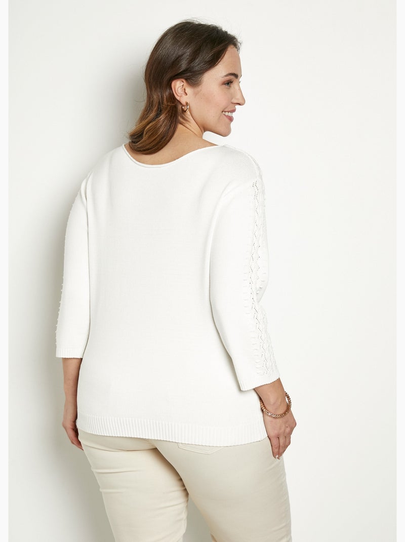 Jersey punto fantasía cuello redondo liso suave - Afibel Crudo - Kiabi