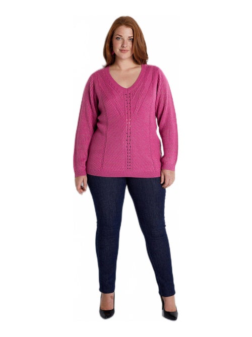 Jersey punto fantasía liso cuello pico - Afibel - Kiabi