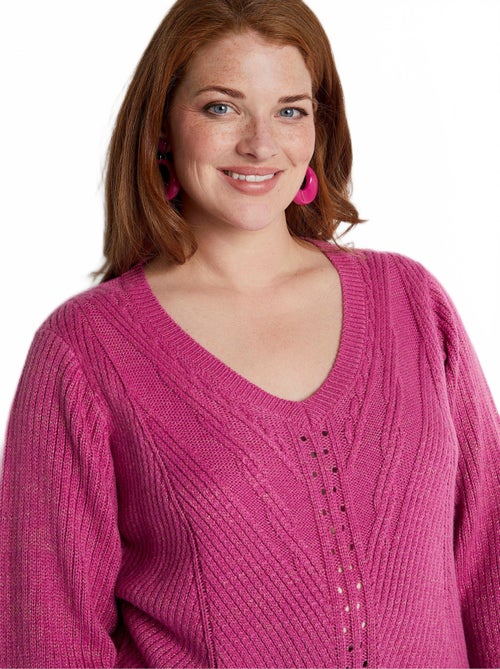 Jersey punto fantasía liso cuello pico - Afibel - Kiabi