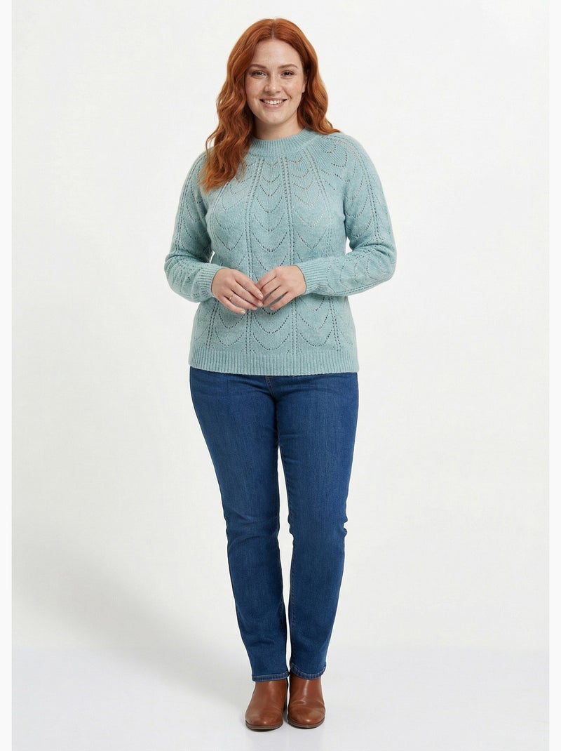 Jersey punto jaspeado calado cuello redondo - Afibel Azul agua - Kiabi