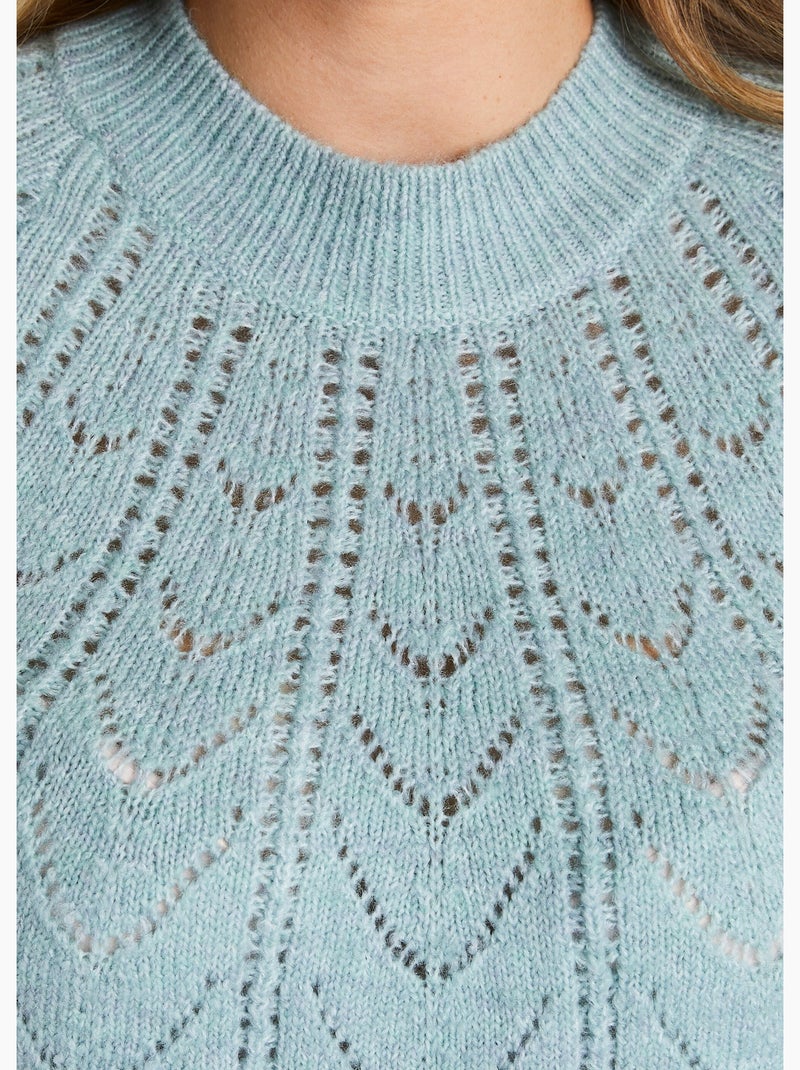 Jersey punto jaspeado calado cuello redondo - Afibel Azul agua - Kiabi