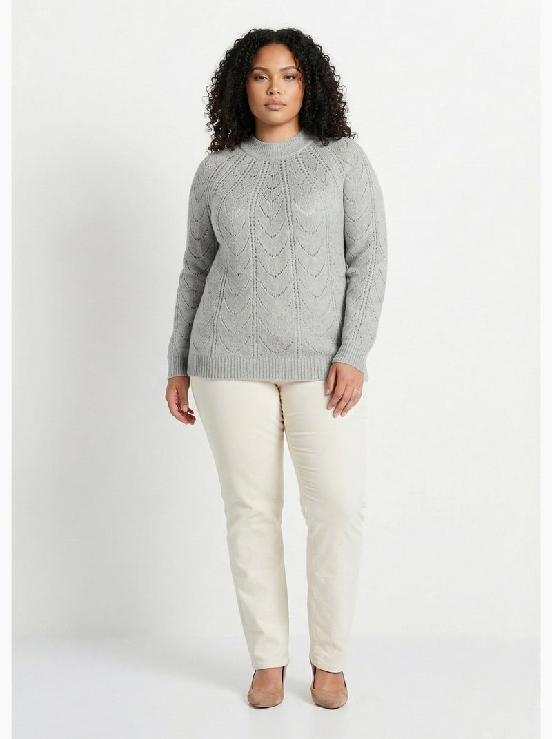Jersey punto jaspeado calado cuello redondo - Afibel Gris jaspeado - Kiabi