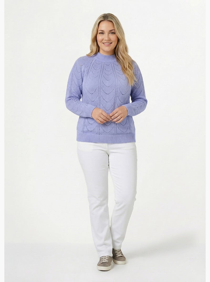Jersey punto jaspeado calado cuello redondo - Afibel Malva chiaro - Kiabi