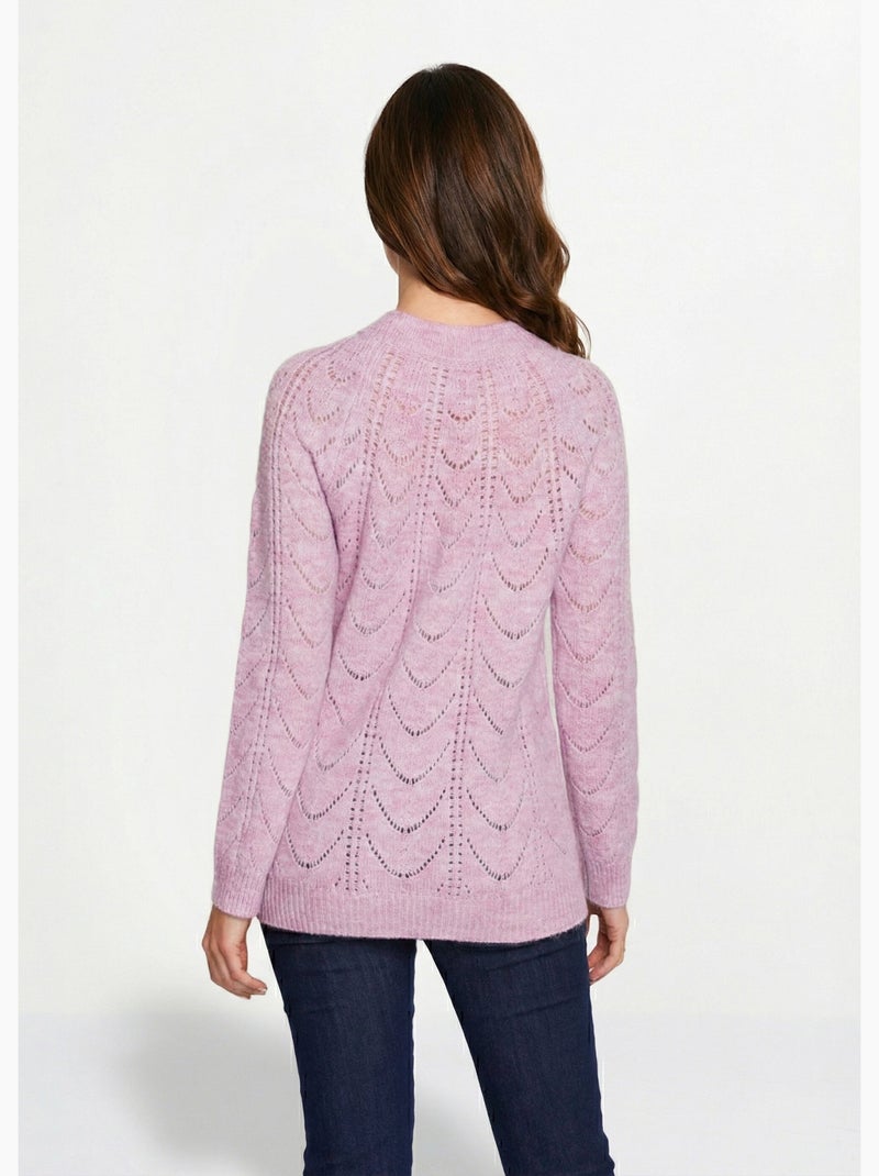 Jersey punto jaspeado calado cuello redondo - Afibel Malva lila - Kiabi