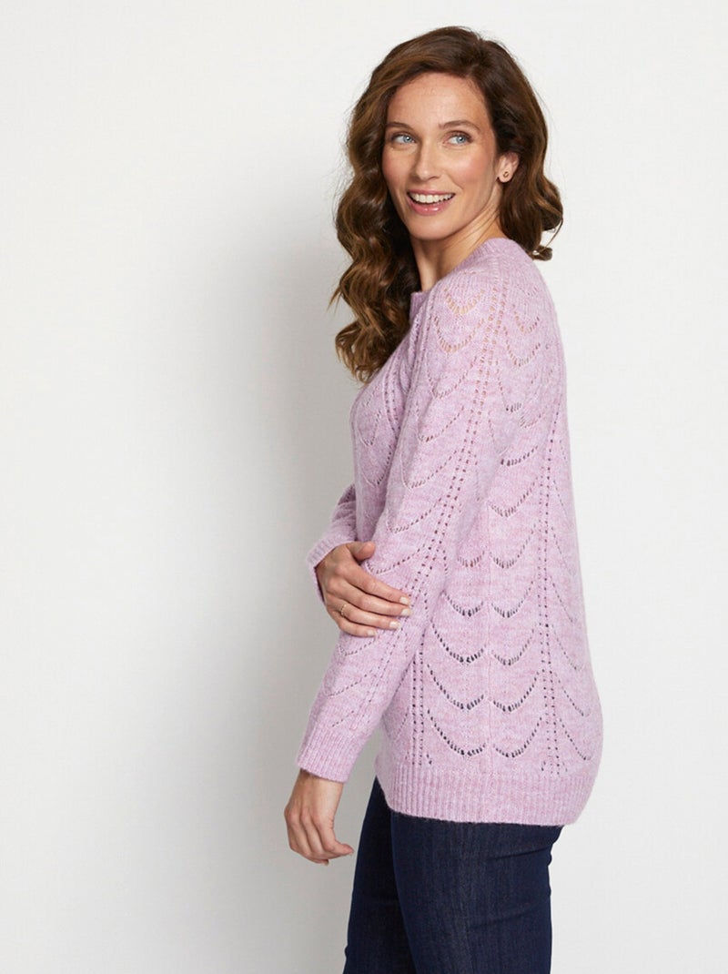 Jersey punto jaspeado calado cuello redondo - Afibel Malva lila - Kiabi