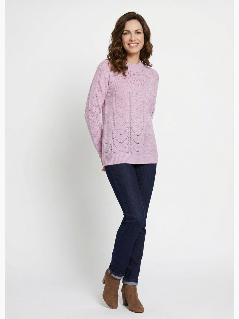 Jersey punto jaspeado calado cuello redondo - Afibel Malva lila - Kiabi