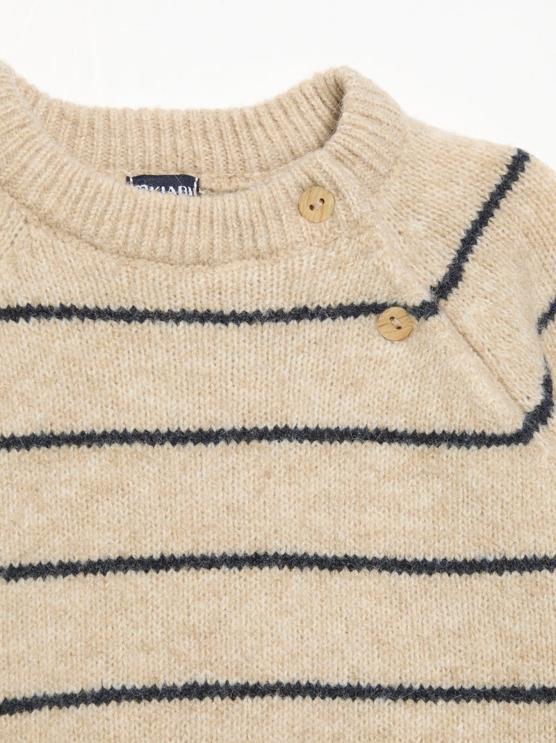 Jersey rayado con abertura abotonada en el cuello Beige - Kiabi