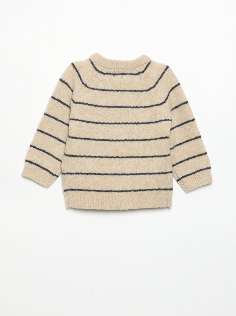 Jersey rayado con abertura abotonada en el cuello Beige - Kiabi