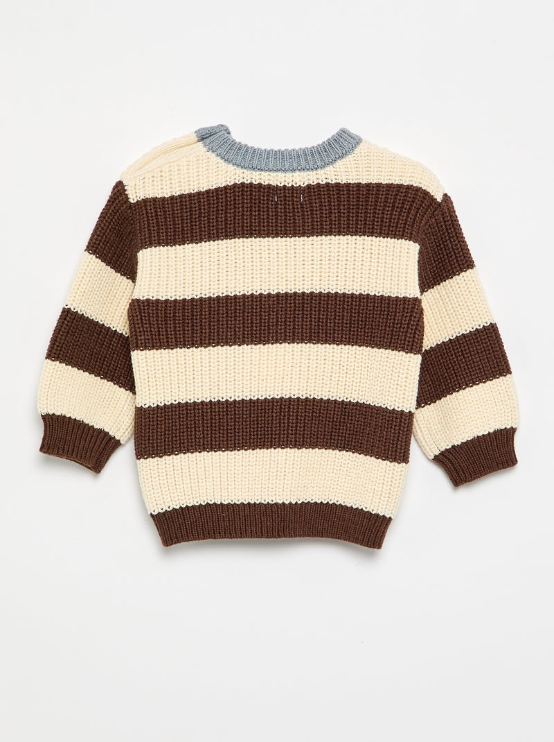 Jersey rayado con botones en el hombro Marron - Kiabi
