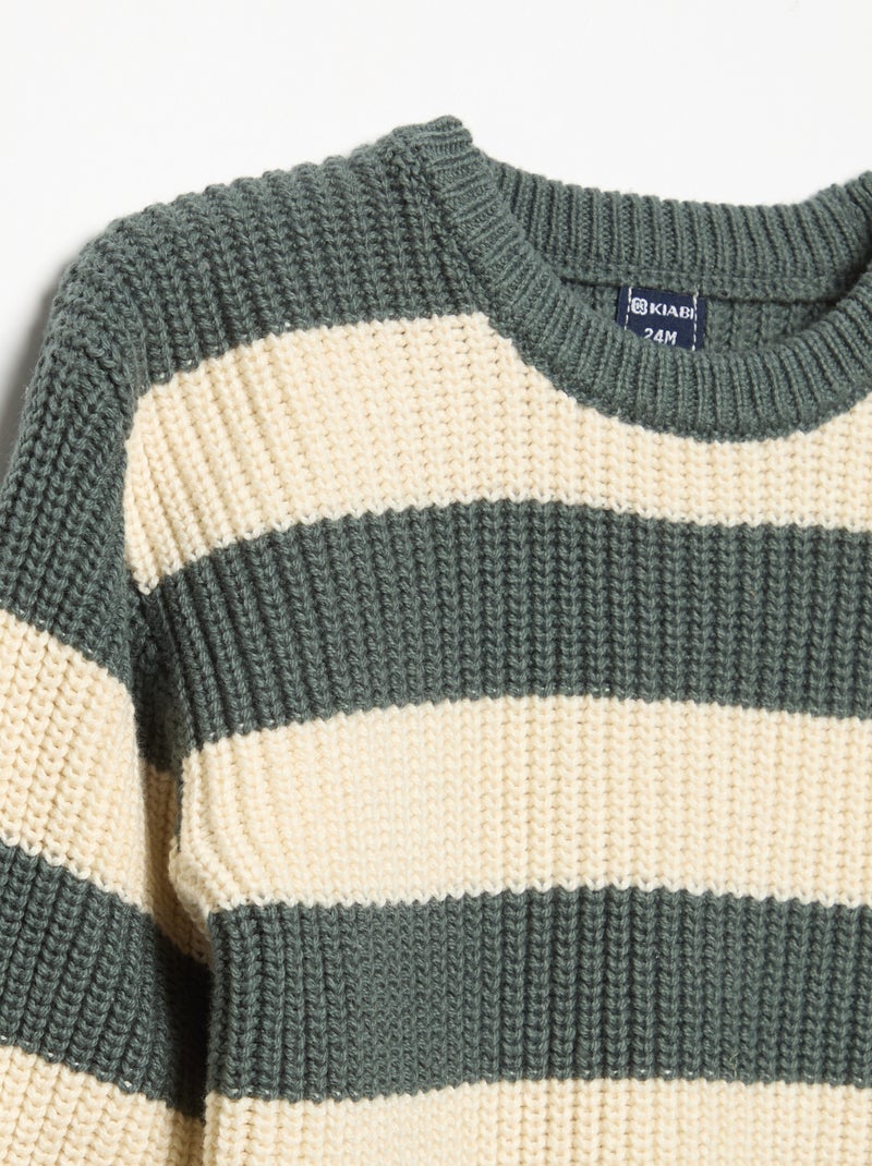 Jersey rayado con botones en el hombro Verde - Kiabi