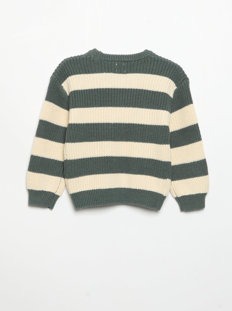 Jersey rayado con botones en el hombro Verde - Kiabi