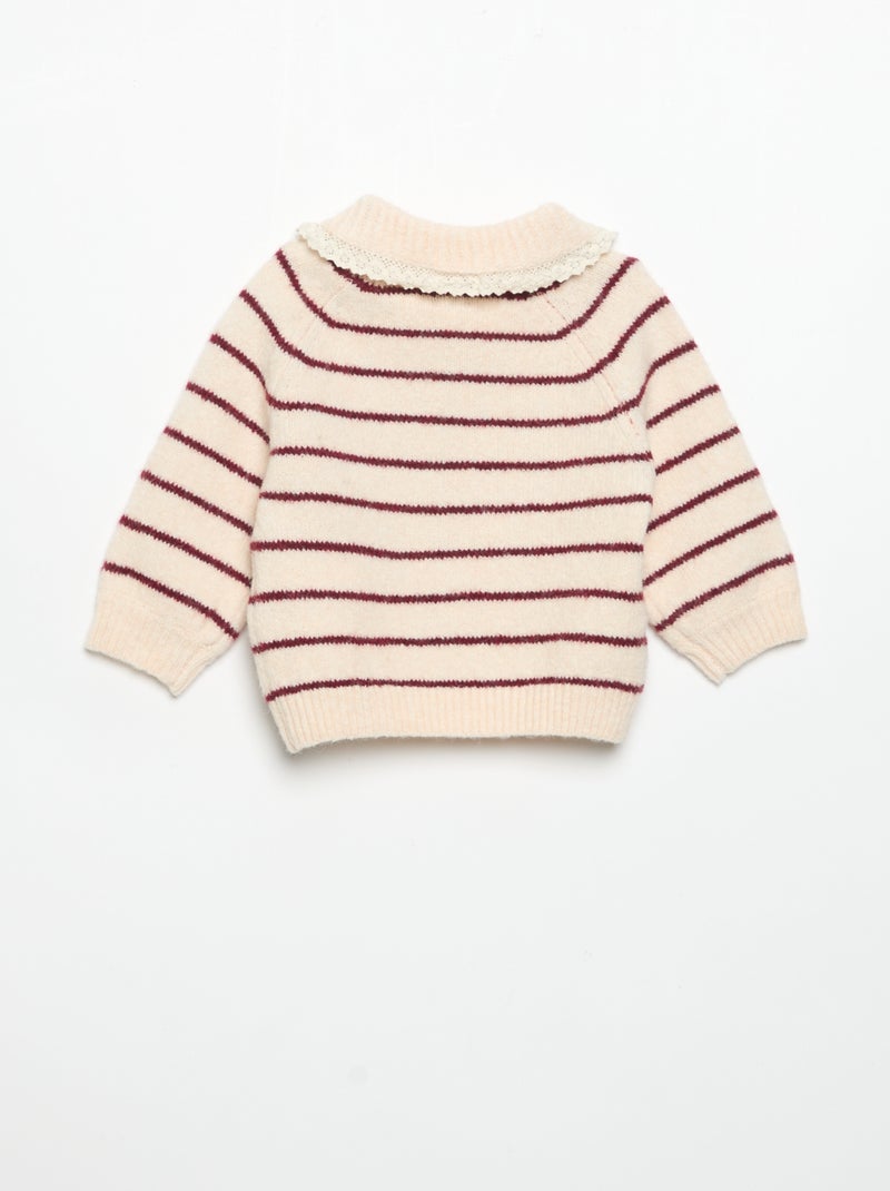 Jersey rayado con cuello de fantasía Beige - Kiabi