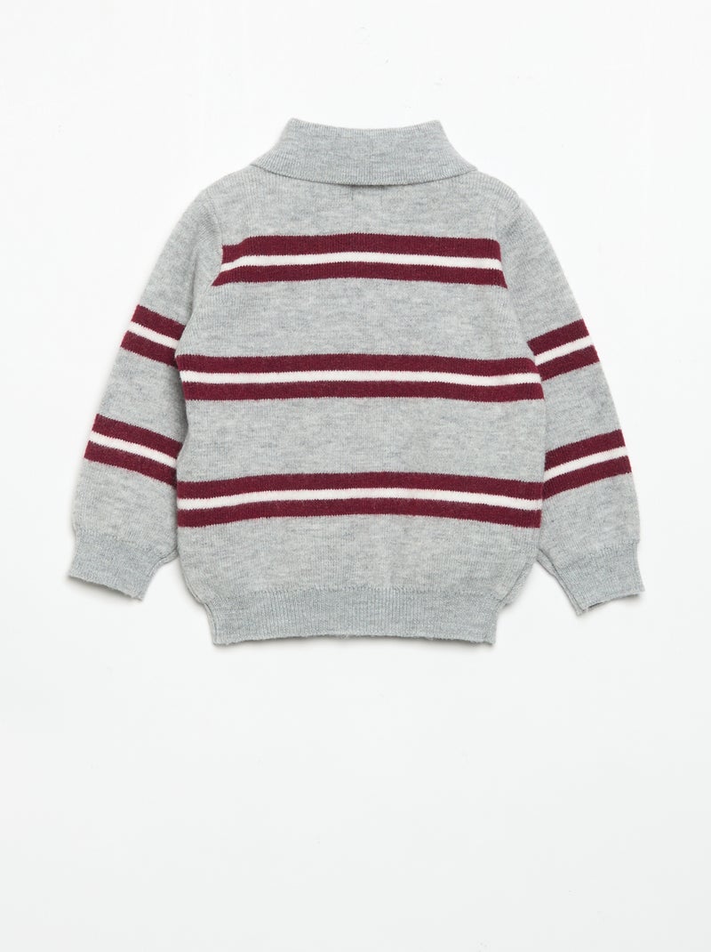 Jersey rayado con cuello polo Gris - Kiabi