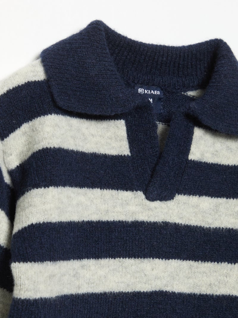 Jersey rayado con cuello polo sin botones Azul - Kiabi