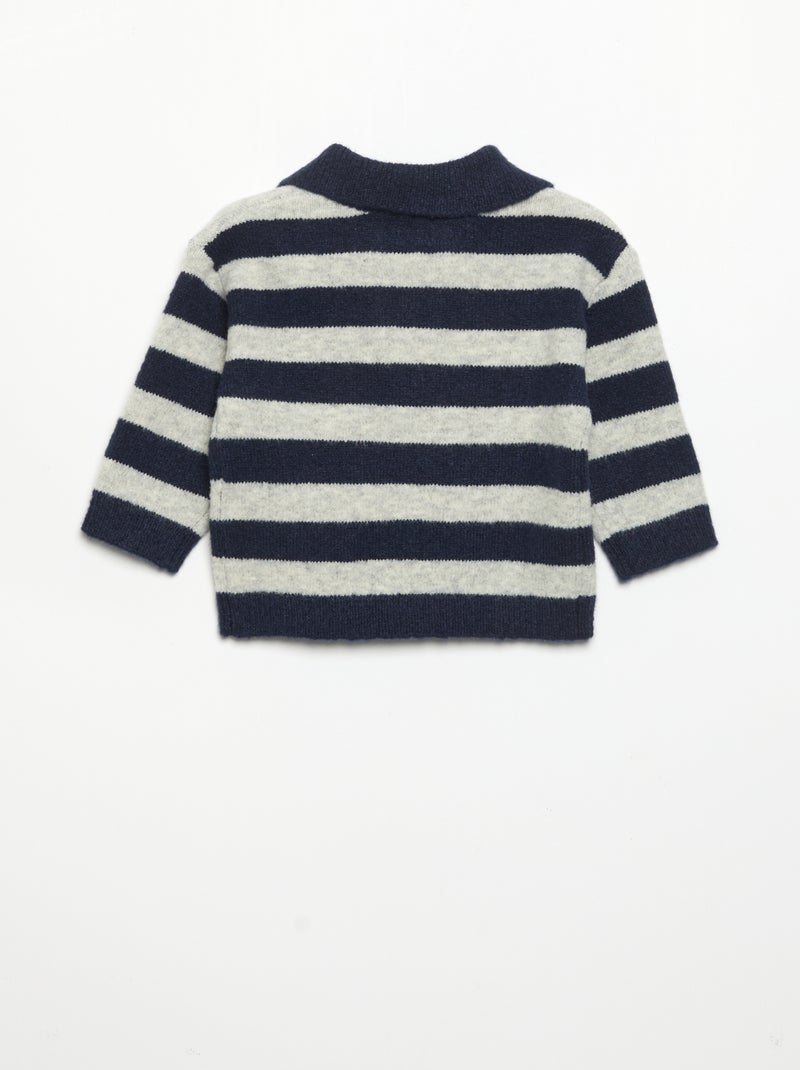 Jersey rayado con cuello polo sin botones Azul - Kiabi