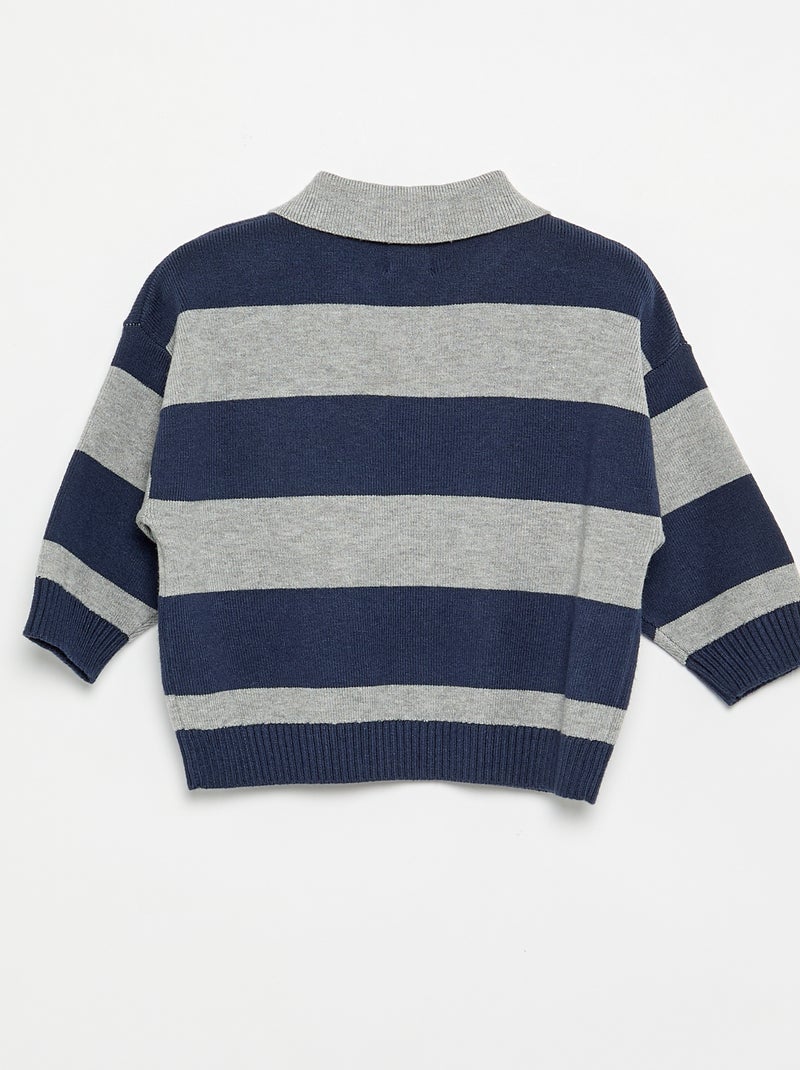 Jersey rayado de manga larga y cuello polo Azul - Kiabi